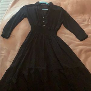 Zara black cottagecore witchy button midi dress